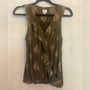 A New Day Green Asymmetrical Ruffled Sleeveless Blouse